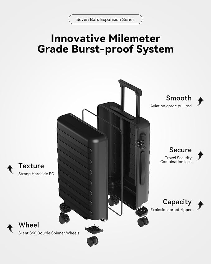 NINETYGO Medium Checked Luggage 24 Inch, Checking In Luggage with Smooth Spinner Wheels, Expandable, Hard Shell PC Suitcase, Lightweight Travel Luggage, TSA Approved (Shadow, Rhine Max)