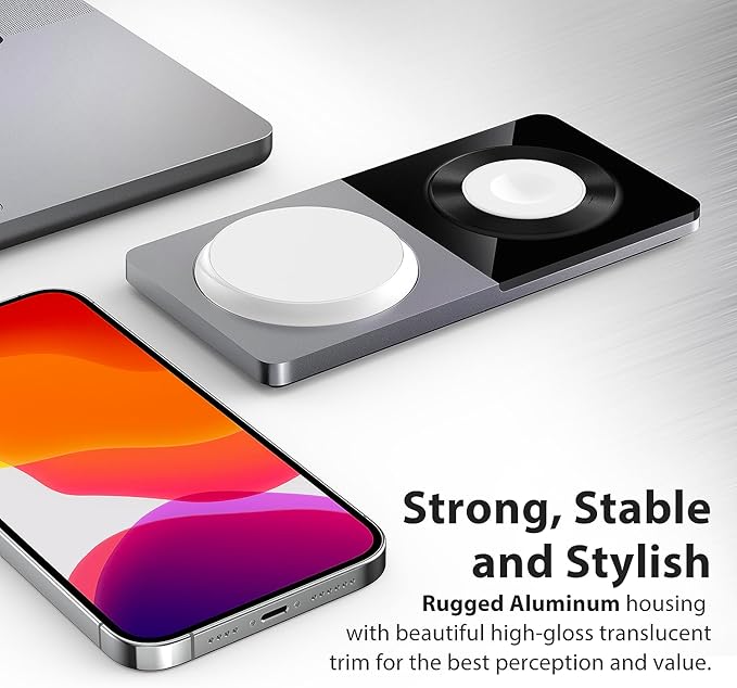 3 in 1 Charging Station for Apple Devices: Mag-Safe Charger Stand Fast Charging, Wireless Charger for iPhone 16/15/14/13/12 Series, Apple Watch Series 1-9/Ultra, AirPods Pro,30W USB Charger (Silver)