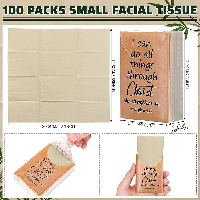 Ctosree 50 Pack Christian Pocket Tissues Bible Verse Travel Packs Bulk 500 Sheet Small Tissues Pocket Packs 3 Ply Mini Travel Size Individual Religious Party Favor