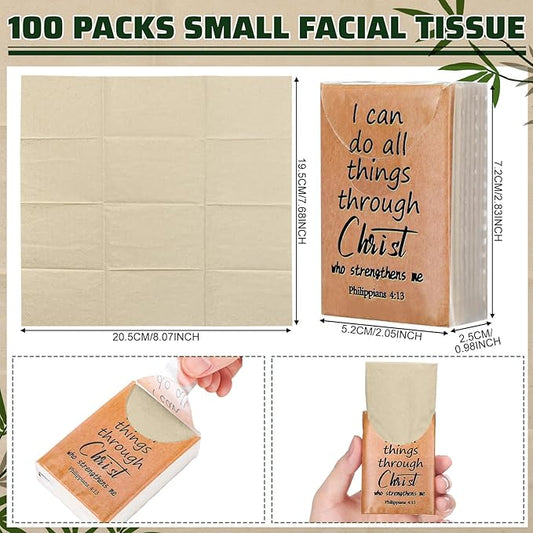 Ctosree 50 Pack Christian Pocket Tissues Bible Verse Travel Packs Bulk 500 Sheet Small Tissues Pocket Packs 3 Ply Mini Travel Size Individual Religious Party Favor