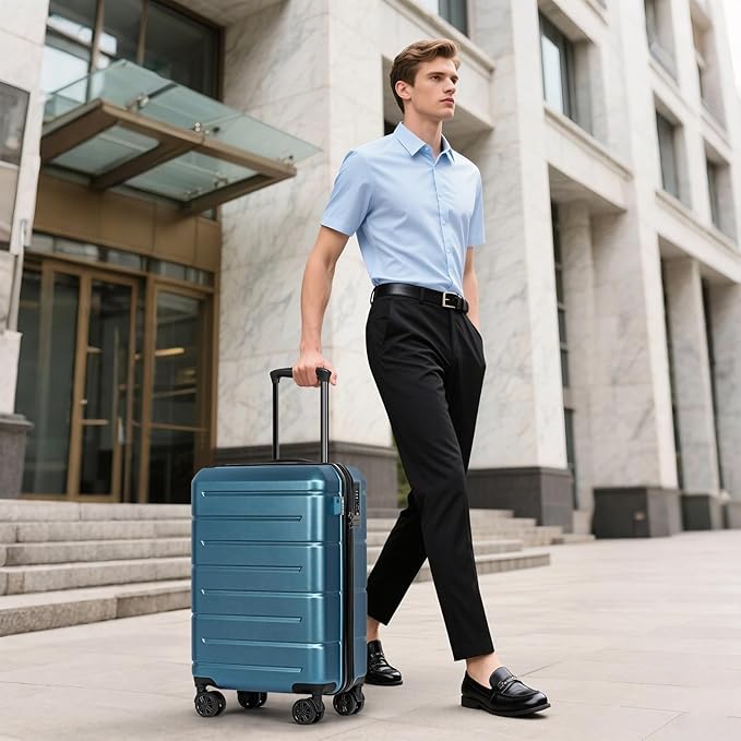 KYME Carry On Luggage 22x14x9 Airline Approved with Cup Holder Hardside Carry On Suitcase with Spinner Wheels TSA Lock Hardshell 22 inch Travel Rolling Luggage for Women Men Blue