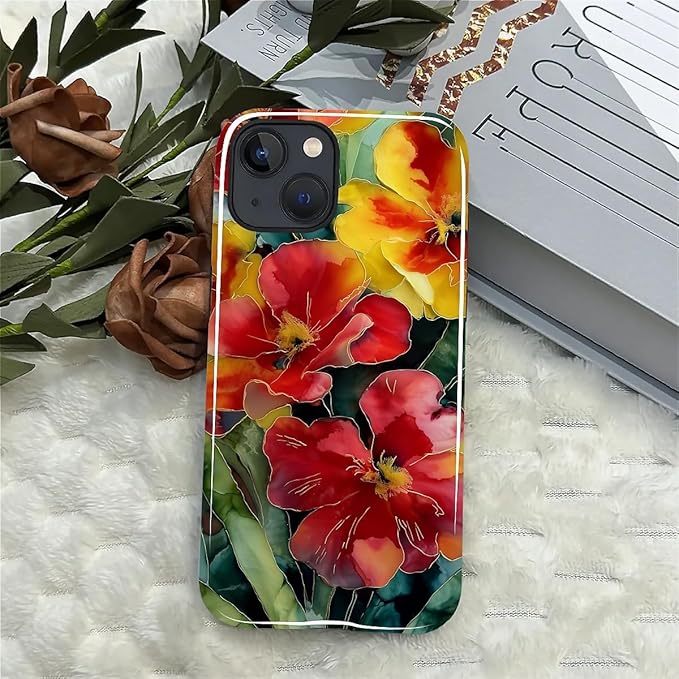 Case for iPhone 13 iPhone 14 Case,Vintage Floral Girly Design - Hybrid Dual Protection Silicone + Hard PC Shockproof Full Body Cover Slim Anti-Scratch Protective Case for Men Women