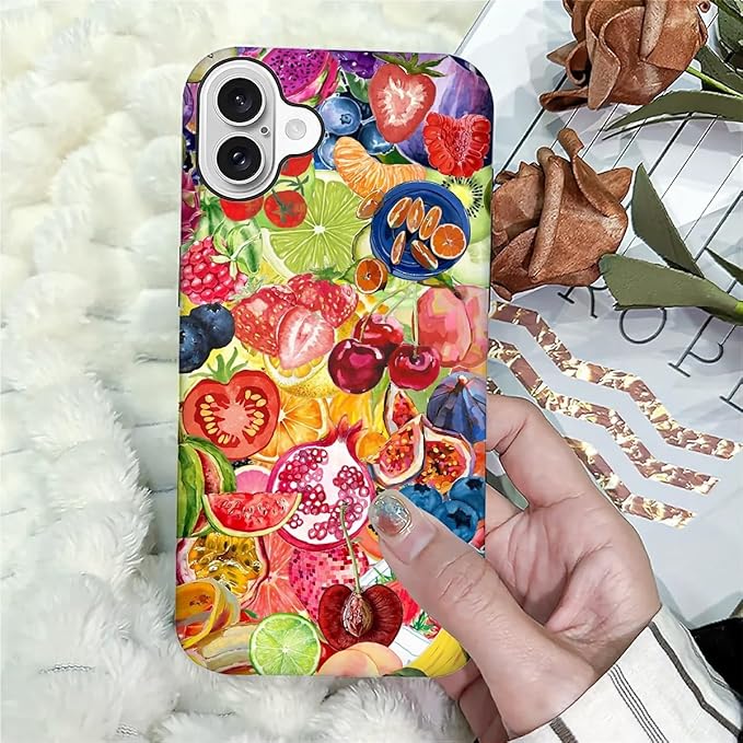 Case for iPhone 16,Summer Fruit Collage for Woman Men Full Body Protective Cover Shockproof 2 in 1 Silicone + Hard PC Case for iPhone 16