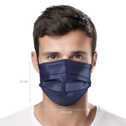 CSD Colo 30 Pcs Navy Blue Disposable Face Masks, 3 Ply Adult Mask with Elastic Ear Loop, Nose Bridge Clip, Breathable Comfortable Mask Great for Indoor, Outdoors Use (Dark Denim)