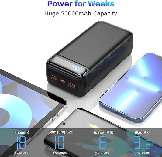 Power Bank 50000mAh 22.5W Fast Charging Portable Charger with Flashlight, 3 Outputs & 2 Inputs Huge Capacity External Battery Pack for iPhone, Samsung, iPad etc