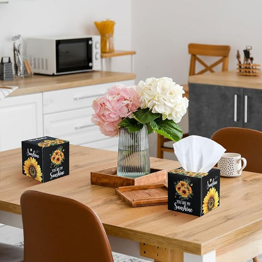 12 Pack Summer Sunflower Facial Tissues Cube Boxes 600 Sheets 3 Ply Small Square Face Tissues Bulk for Summer Car Bedroom Supplies