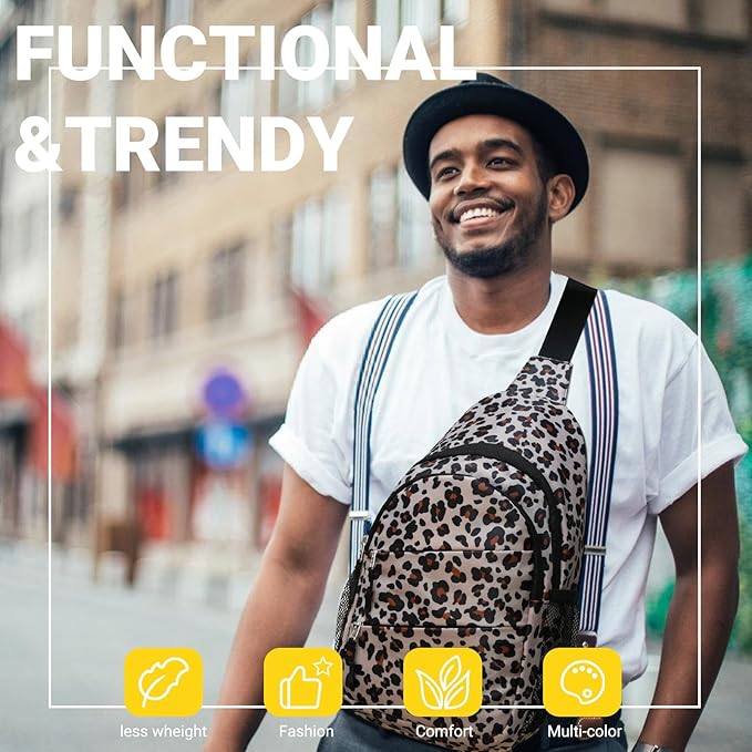 Crossbody Bags for Women, Sling Bag for Men, Small Hiking Backpack Anti Theft Lightweight for Outdoors Travel (L, Leopard)