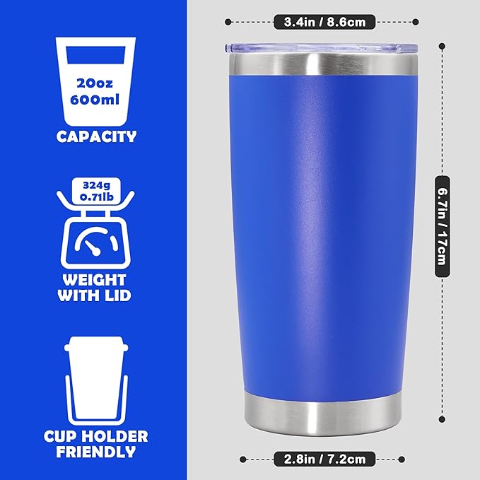 20oz Tumbler Bulk Stainless Steel Tumbler Cup with Lid Vacuum Insulated Double Wall Travel Mug, Durable Powder Coated Travel Coffee Tumbler Mug for Hot & Cold Drinks, Dark Blue,12 Pack