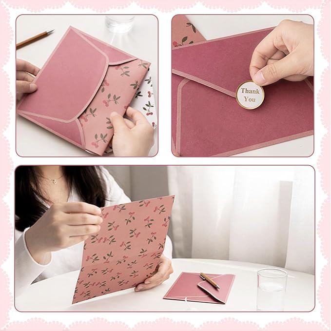 72 Pcs Stationery Paper Envelopes Set Includes 24 Lined Writing Paper & 12 Envelopes, Cute Lovely Floral Letter Writing Stationery Paper Envelopes Kit for Girls Boys Office School Supplies (6Style)