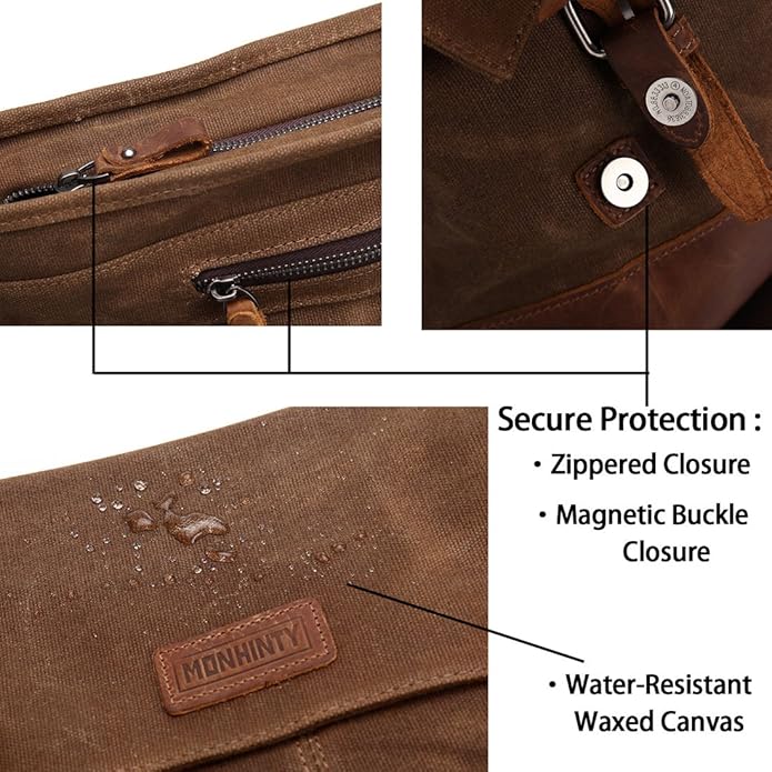 Laptop Messenger Bag 15.6" for Men Waxed Canvas Vintage Leather Business Briefcase Shoulder Bags Waterproof