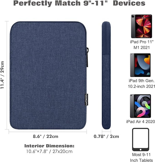 MoKo 9-11 Inch Tablet Sleeve Bag Carrying Case Fits New 11inch iPad Air M3, iPad A16 2025, iPad Pro 11 M4, Air 5/4/3, iPad 10/9/8th Gen, Tab S8/S9 11", Navy Blue