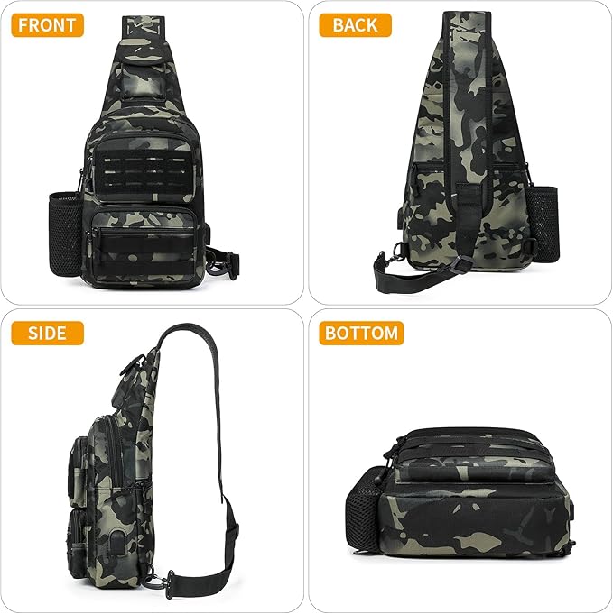 HUNTVP Tactical Sling Bag Crossbody Bag for Men Women EDC Shoulder Bags Molle Sling Backpack Chest Pack for Hiking Hunting Travelling Camping (Type3-Camo)