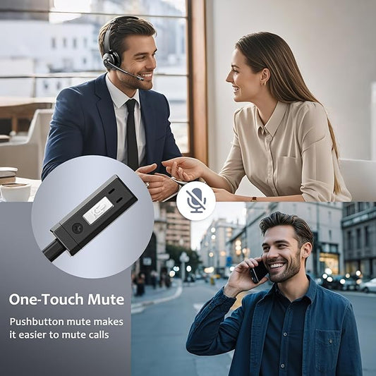 Wireless Headset,Bluetooth Headset with Microphone Noise Cancellation Wireless Headphones with USB Dongle Connection and Microphone Mute for PC/Laptop/Smartphone/Teams/Home