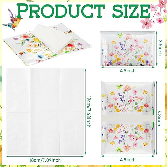 50 Pack Summer Floral Pocket Tissues Individual Packs Wildflower Wallet Tissue Travel Bulk 3 Ply Flower Facial Pocket Packets for Summer Wedding Birthday Party Supplies