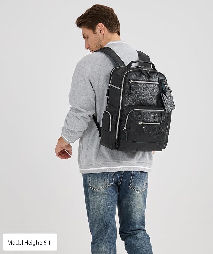 LANNSYNE Vintage Genuine Leather Backpack for men, 15.6" Laptop Backpack Travel Camping 24L Rucksack