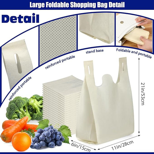 Windyun Large Grocery T-shirt Bags Bulk Reusable Non Woven Shopping Bag Foldable Gift Tote with Handle, 21x11x6 Inch