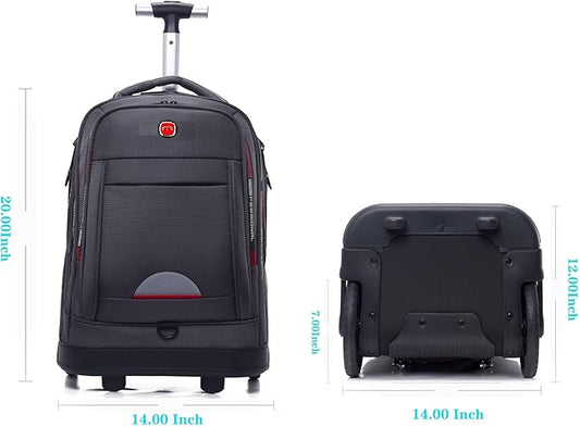 Rolling Backpack for Adults, Large Wheeled Backpack with Laptop Compartment, Roller Backpack on Wheels, Suitable for Leisure Outdoor Business Travel (Grey)