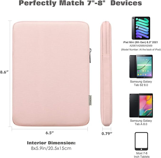 MoKo 7-8 Inch Tablet Sleeve Bag, Polyester Pouch Cover Case Fits iPad mini (A17 Pro) 8.3" 2024, iPad mini 6/5/4/3/2/1, Samsung Galaxy Tab S2 8.0, Tab A 8.0, ZenPad Z8s 7.9,Pink