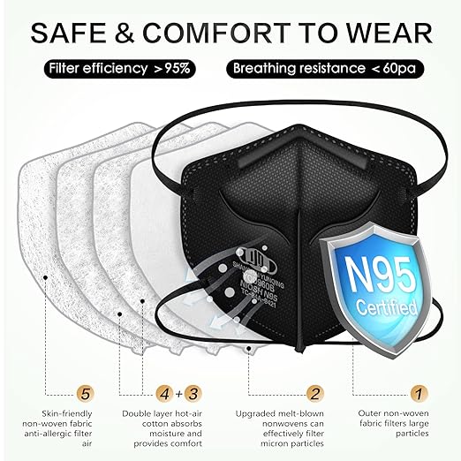 N95 Mask NIOSH Approved 100-Pack, Particulate Respirator N95 Face Masks Universal Fit - Individually Wrapped, Black