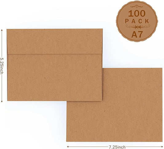 A7 Brown Kraft Envelopes Self Seal 100 Pack 120 GSM,Goefun Printable 5x7 Envelopes for Invitation, Mailing, Weddings, Business, Birthday, Photos, Documents and DIY Cards