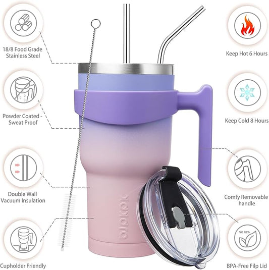 BJPKPK 30 oz Tumbler With Handle And Straw Stainless Steel Travel Mug Insulated Tumbler Cups With Lids,Pastel Sunset