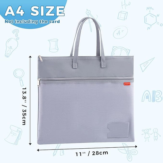 Pendancy Mesh Zipper Pouch A4 Size, Large Double Pocket Waterproof File Bag with Handle, 11x13.8 in Foldable Document Storage for Puzzle Project/Cross Stitch/Travel/Office(Advanced Gray)