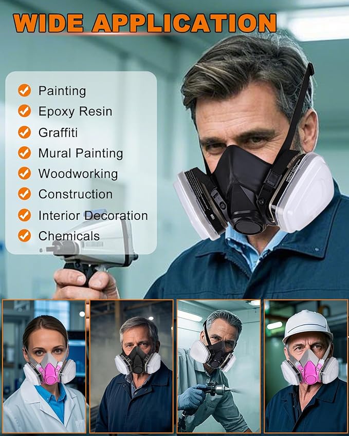 Respirator Mask with Filters, Gas Masks Survival Nuclear and Chemical, for Organic Vapor, Spray Painting, Resin