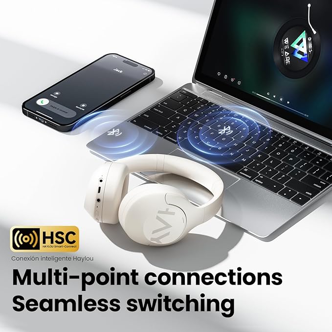 HAYLOU S30 Pro Noise Cancelling Bluetooth Headphones,LDAC Hi-Res Audio, 5 HD Mics Call, 80H Playtime, Custom EQ via App, Bluetooth 5.4 Multipoint Connect, Wireless Headphones Over Ear, Blue