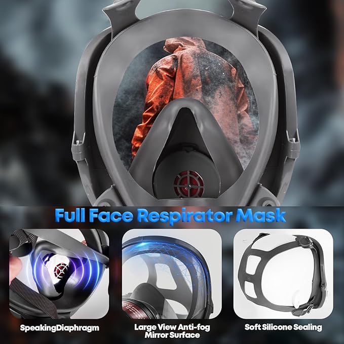 Full Face Gas Mask: Gas Masks Survival Nuclear and Chemical with 40mm & P-A-1 Activated Carbon Filter Full Face Respirator Mask Used for Dust Spray Machining Soldering Polishing Welding