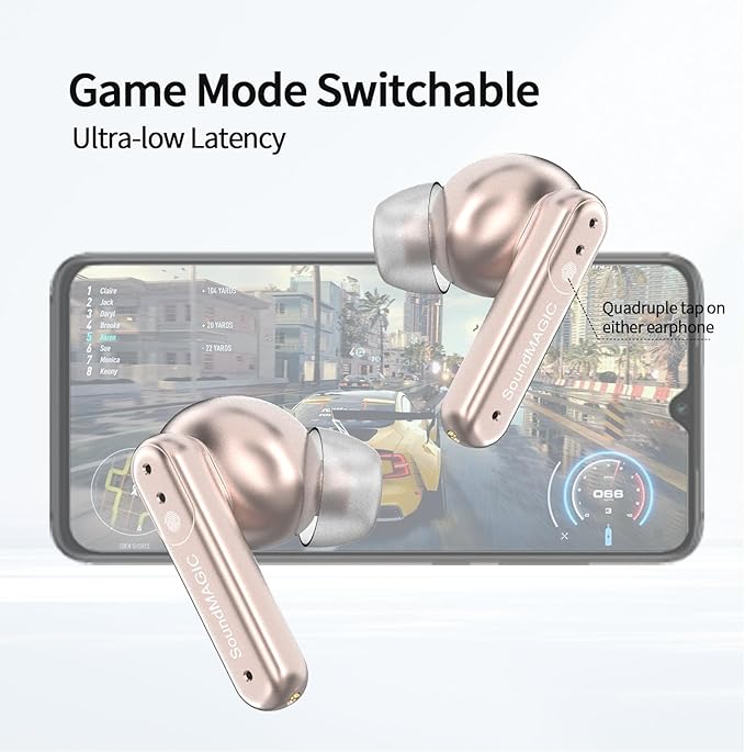 SoundMAGIC T80BT ANC True Wireless Earbuds with Hi-Res Audio,Hibrid Active Noise Cancelling, ENC Call Clarity, 20H Playtime, IPX5 Waterproof, Ultra-Comfy Fit for Sports/Work/Gaming (Pink)