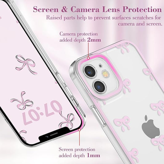 EYZUTAK Case for iPhone 11, Clear Cute Ribbon Bowknot Pattern Aesthetic Transparent Phone Case Raised Camera Protection Stylish Slim Soft Durable TPU Protective Cover for Women Girls - Pink