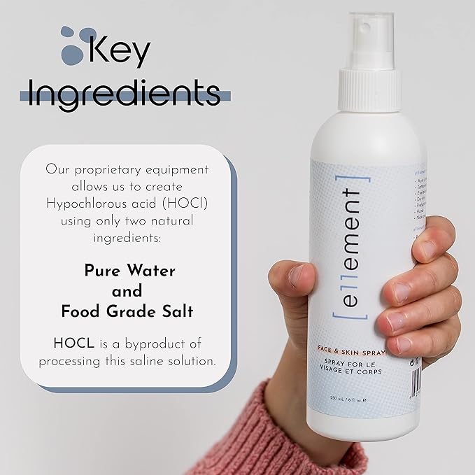 Hypochlorous Acid Face and Skin Spray - HOCL- Safe for use on Acne Prone Skin - Eczema - Dry Scalp - Post Procedure -Toner - Eye Lash Cleanser - Face and Hand Cleanser (Large 8 oz.)
