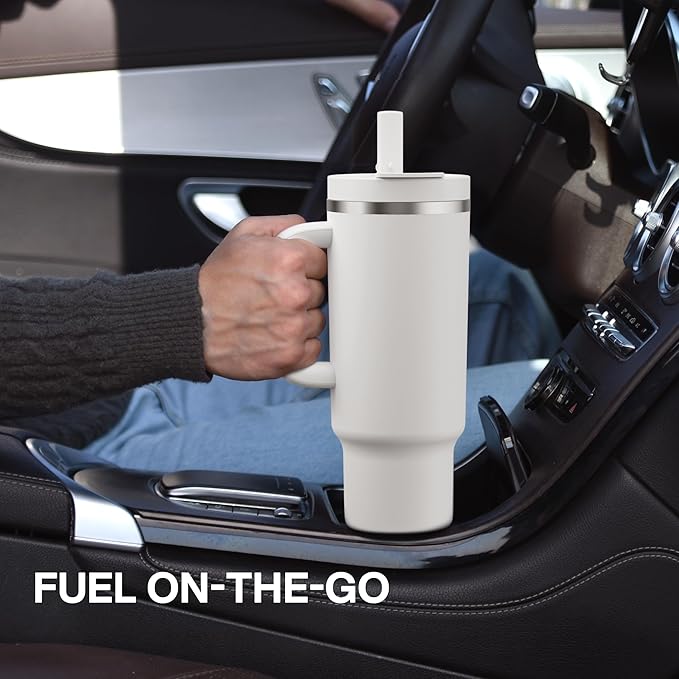 40 oz Tumbler with Handle and Straw: Stainless Steel Insulated Tumbler Keeps Cold for 24 Hours, Leakproof Travel Cup Fits in Cup Holder and BPA-Free, Cherry Blossom