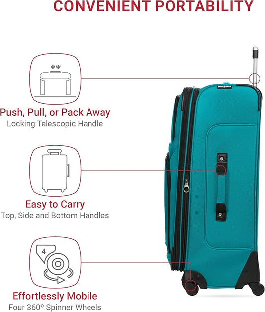 SwissGear Sion Softside Expandable Roller Luggage, Teal, 3 Piece Set (21/25/29)