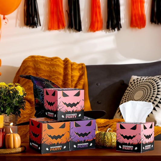 12 Pack Halloween Facial Tissues Cube Face Boxes 600 Sheets 3 Ply Small Ghost Square Tissues Bulk for Halloween Party Car Bedroom Supplies
