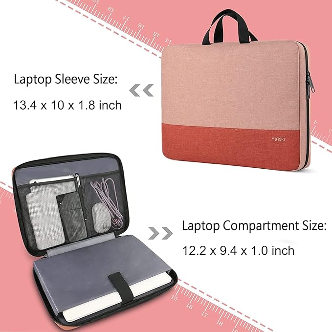 Ytonet 13 13.3 Inch Laptop Sleeve, TSA Slim Laptop Case with Handle, Water Resistant Computer Carrying Case, Compatible with Lenovo MacBook HP Dell Asus Notebooks, Gift for Men Women, Coral Pink