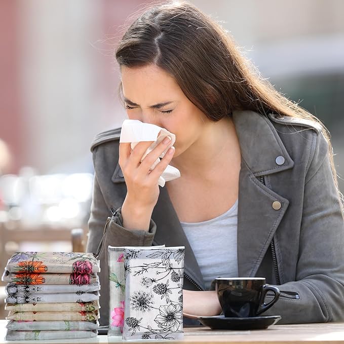 PerKoop 100 Pack Pocket Tissues Travel Slim Packs Small Facial Tissues Wallet Size Toilet Paper for Travel Guest Wedding Supplies, 4 Styles(Retro Floral)