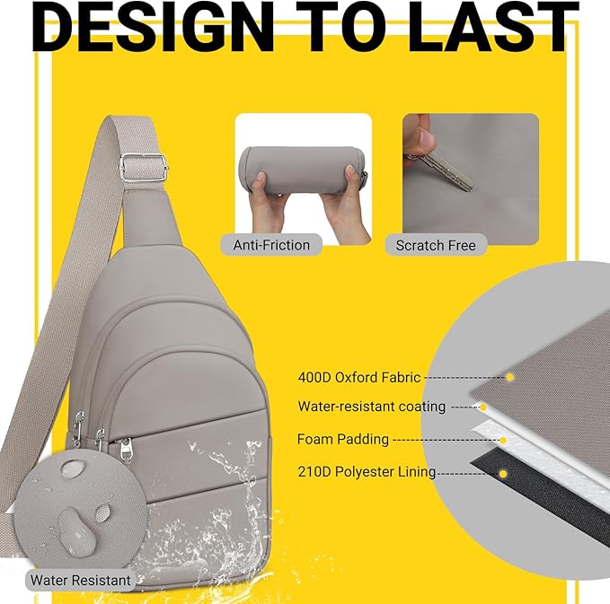 Crossbody Bags for Women, Sling Bag for Men, Small Hiking Backpack Anti Theft Lightweight for Outdoors Travel (M, Khaki)