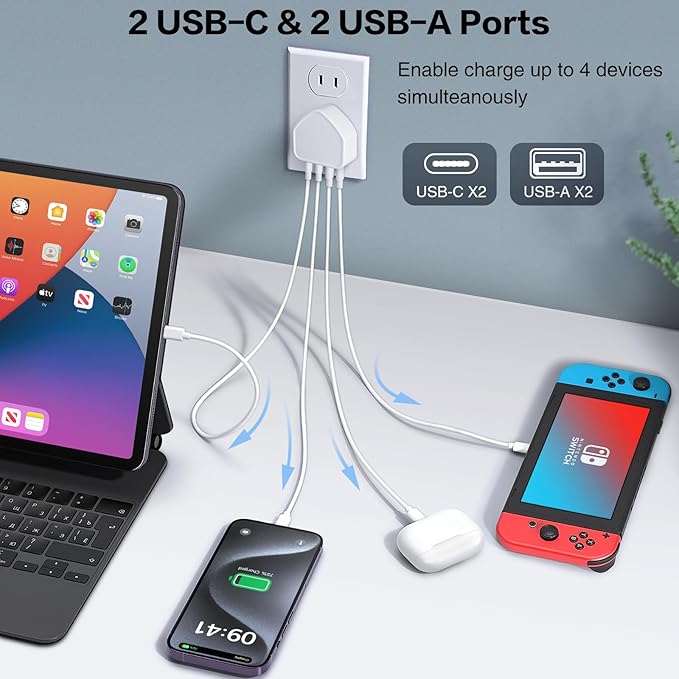 3-Pack USB C Charger Block, 40W 4 Port Flat Fast USB C Wall Charger PD 3.0 Power Adapter Multport Type C Charging Plug Brick for iPhone 16 15 Plus 14 13 12 11 Pro Max XS XR 8,Samsung,Tablet