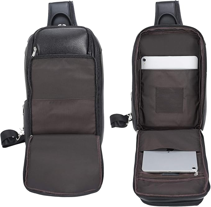 Polare Modern Style Sling Shoulder Bag Men’s Travel/Hiking Daypack with Full Grain Italian Leather and YKK Zippers