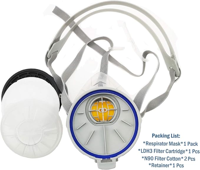 Half Face Reusable Respirator Spray Paint Gas Mask Respiratory Protection Multi-Purpose Dustproof Respirator,Medium(Mask+1 Pack Cartridge)