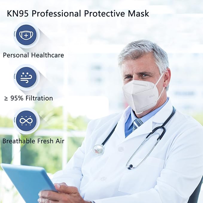 BLScode KN95 Face Mask 60 Pack,Individually Wrapped 5-Layer face Masks,Filter Efficiency≥95%