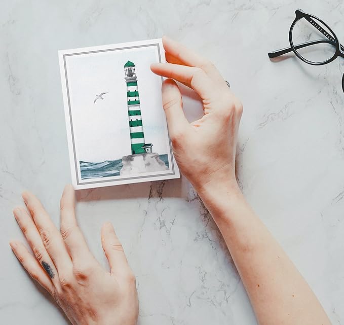 Twigs Paper - 12 Nautical Lighthouse Note Cards - Greeting Cards for All Occasions - 3 Different Design Pack With Envelopes - Personalized Thank You Cards - Made in USA (5.5 x 4.25 inches,Set of 12)