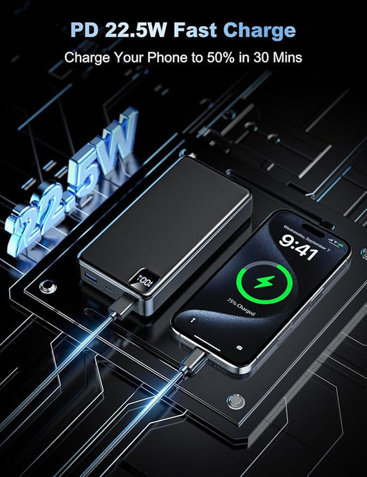 Portable Charger Power Bank 56800mAh Battery Pack-22.5W Fast Charging with USB C & LED Display, 3 Outputs High Capacity Portable Power Bank for iPhone 16/15/14/13 Series, Samsung, iPad etc