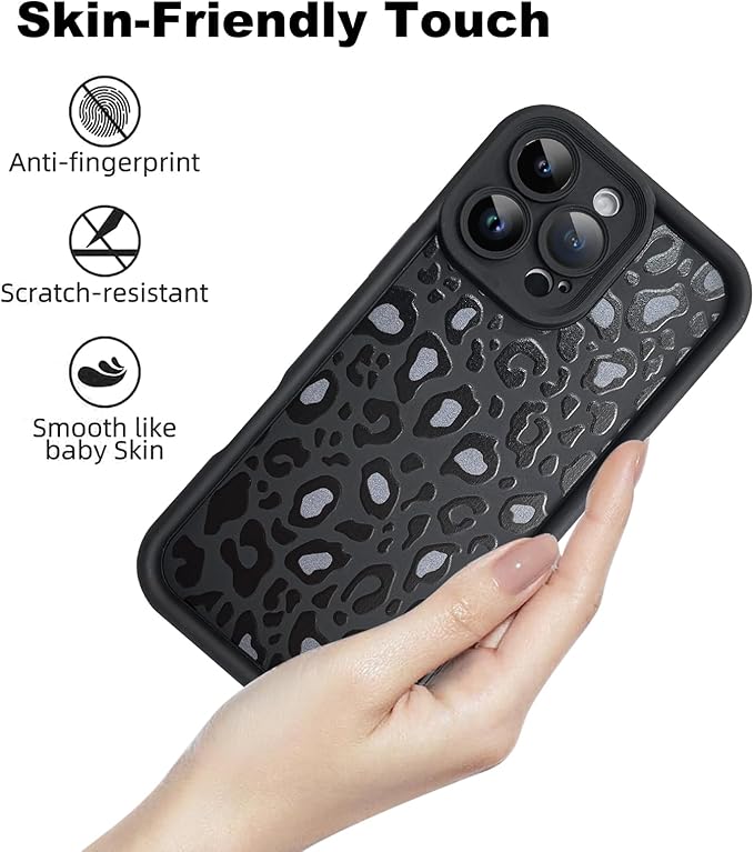 KANGHAR Case for iPhone 16 Pro Max Leopard Printed Pattern Cute Cheetah Phone Case Soft TPU Shockproof Protective Cover for iPhone 16 Pro Max 6.9 Inch Black