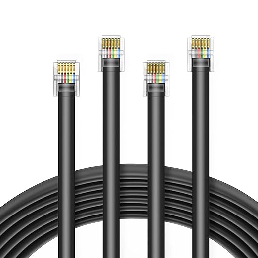 LanSenSu RJ12 Cable Phone Cord RJ12 6P6C Male to Male Straight Wired for Both Data and Voice Use - 2Pack (Black, 6.6FT)