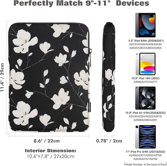 MoKo 9-11 Inch Tablet Sleeve Bag Carrying Case Fits New 11inch iPad Air M3, iPad A16 2025, iPad Pro 11 M4, Air 5/4/3, iPad 10/9/8th Gen, Tab S8/S9 11", Magnolia