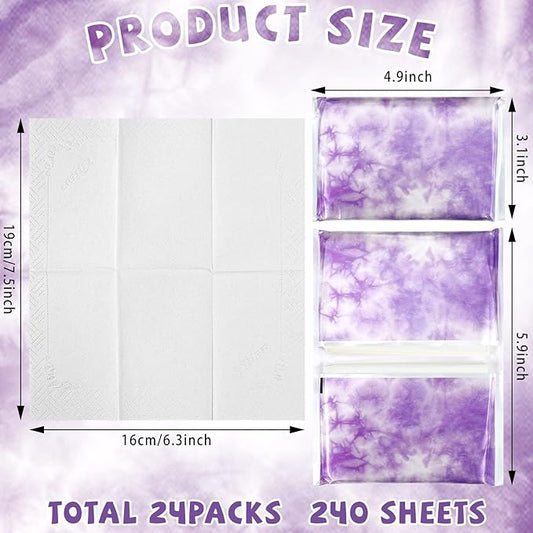 24 Packs Travel Size Tissue Pocket Slim Pack Facial 3 Ply Wallet Size Pocket Tissues for Travel Wedding Party Favors, 6 Styles(Tie Dye)