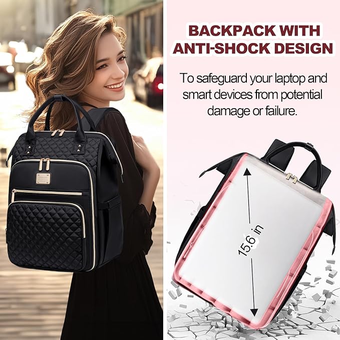Lunch Backpack for Women, 15.6 inch Laptop Backpacks for Womens, Work Backpacks with Lunchbox,Insulated Back pack Cooler,Teacher Nurse Travel Backpack for Women