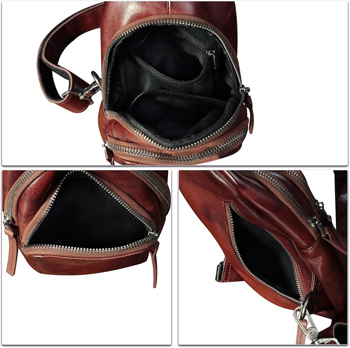 Genuine Leather Sling Bag for Women and Men Vintage Handmade Leather Sling Backpack Shoulder Crossbody Bag Chest Purse